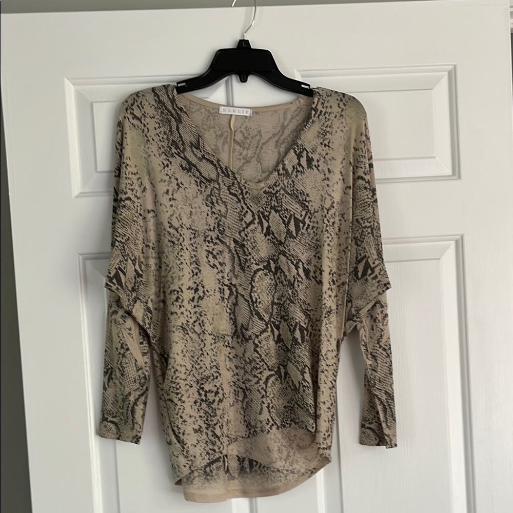 All Saints Tan Long Sleeve Snakeskin Tee - Picture 1 of 9